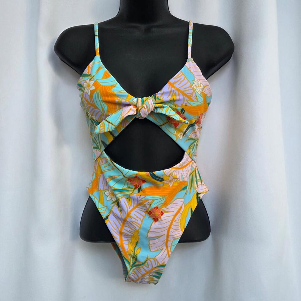 NWT GB Gianni Bini Tropical Keyhole Knot Monokini One Piece - XS - Retro Island